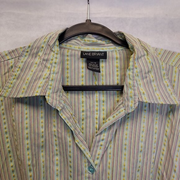 2 Button Up Shirt Women 14/16 Lane Bryant Stripe 3/4 Sleeve Venezia Purple Strec - Picture 6 of 16
